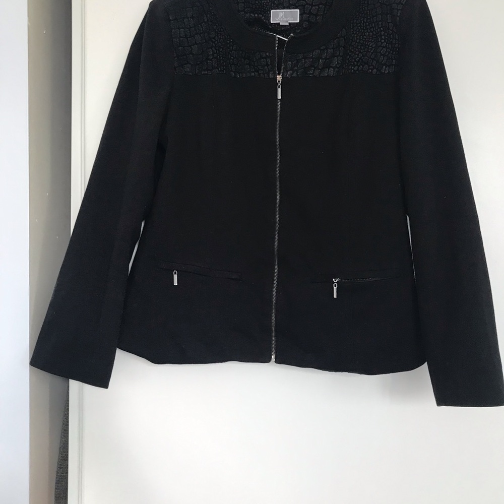 Black Blazer with Stand-Up Collar and Textured Finish